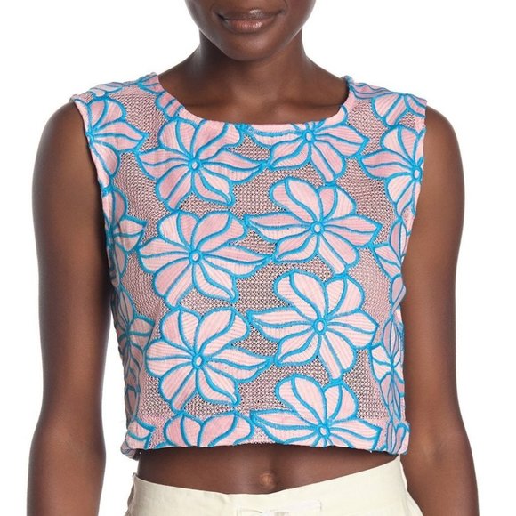 Onia Charlotte Embroidered Floral Cropped Top